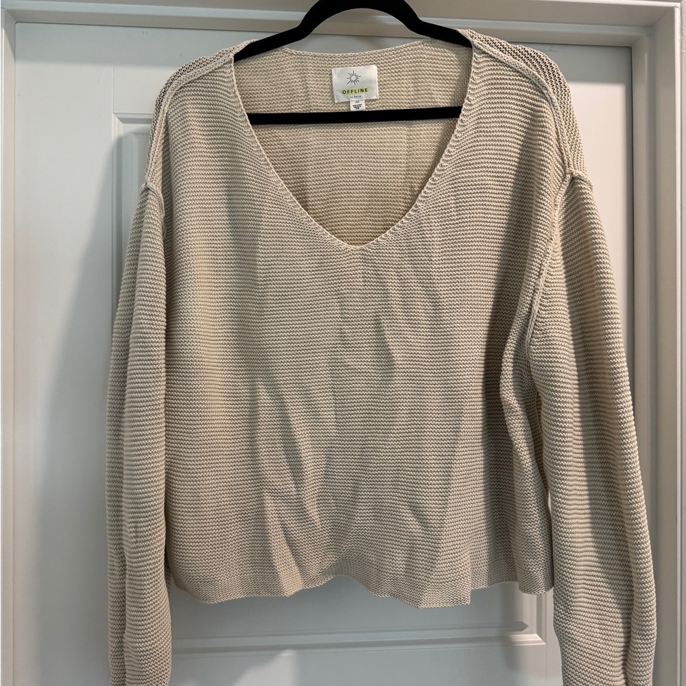 Aerie Cream V-Neck Sweater